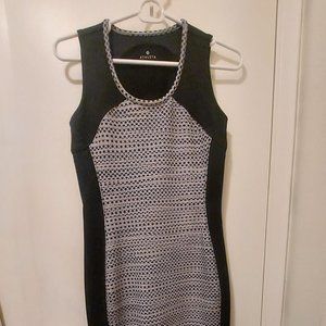 Athleta black mini dress with gray and black graphic
